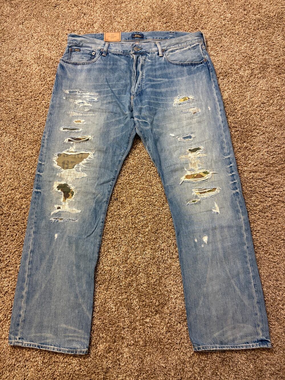 NWT Polo Ralph Lauren The Classic Fit Distressed Light Wash Jeans Size 38x32